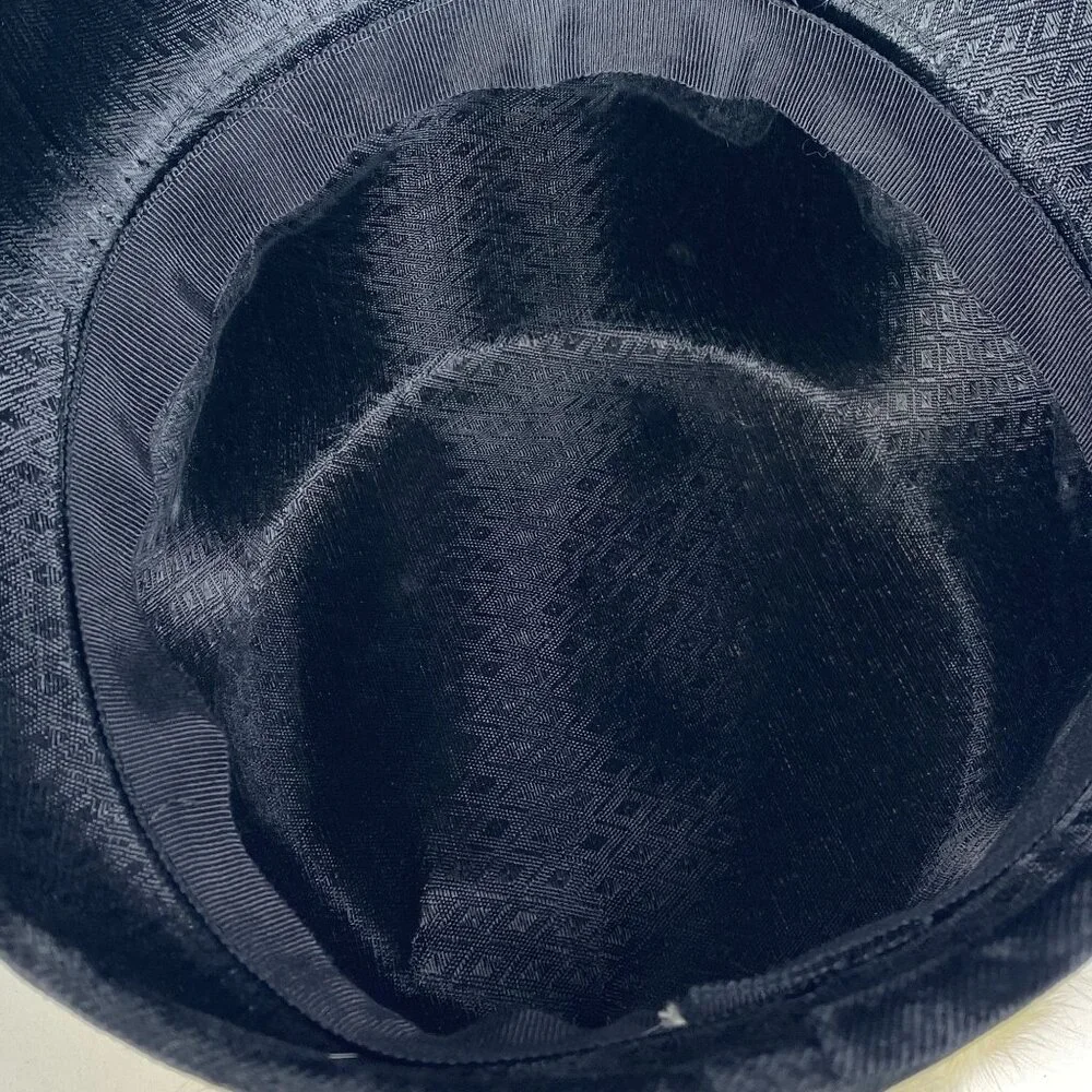 Vintage Genuine Rabbit Fur Black Velvet Cloche Hat Black Ribbon Accent